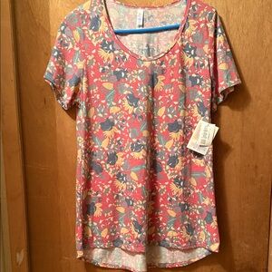 LuLaRoe Coral Floral Scoop Neck Short Sleeve Top